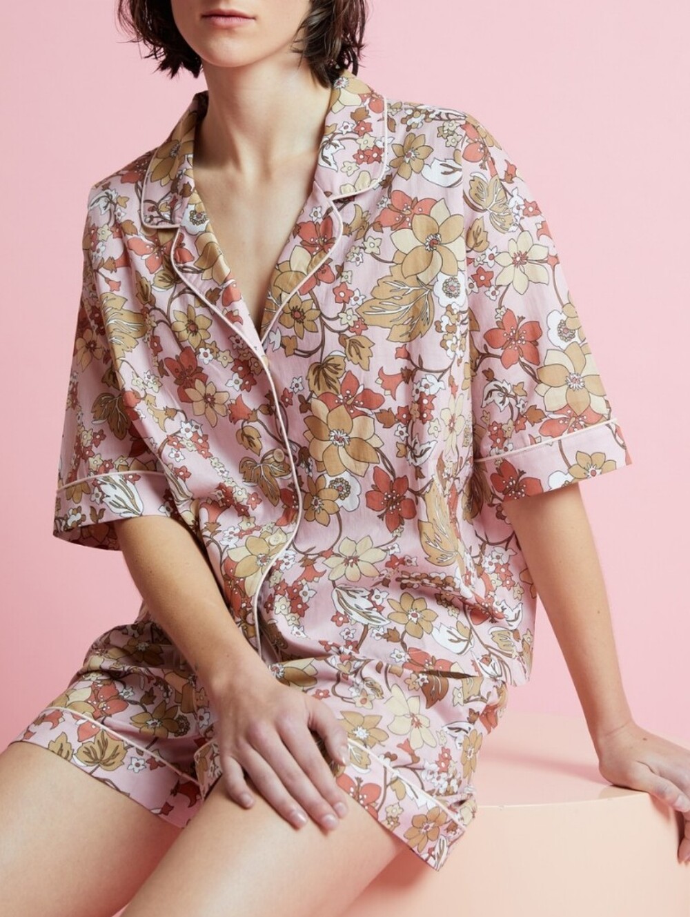 Papinelle x Karen Walker Light Pink Garden Floral Cotton Boxer PJ Set Size S